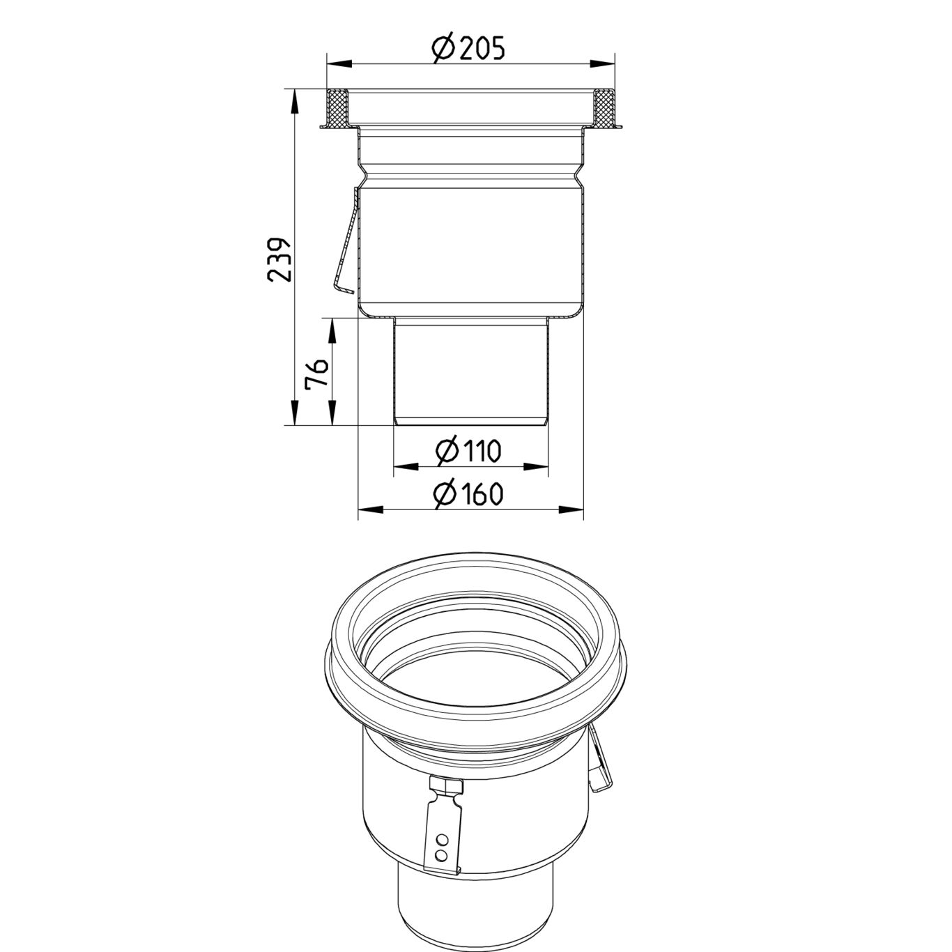 Line Drawing - Drain-No membrane-205